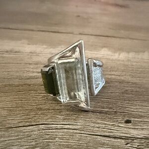 Silver and Green Geometric Ring